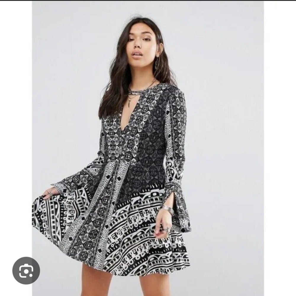 Free People Black and White Long Sleeve Dress